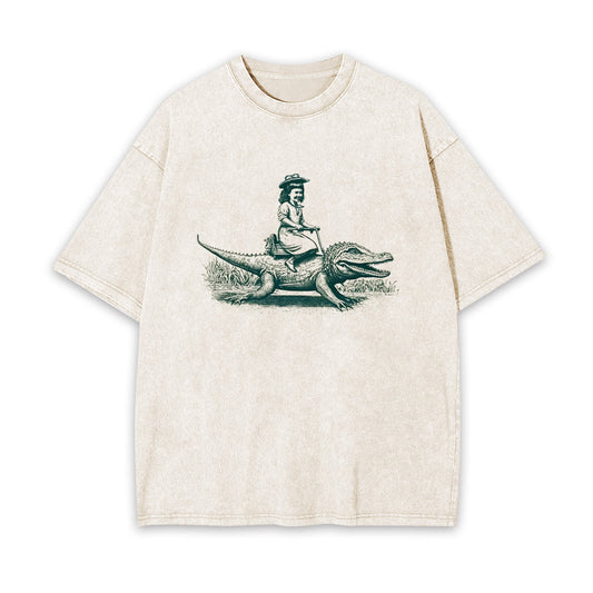 Girl Riding an Alligator Garment-dye Tees