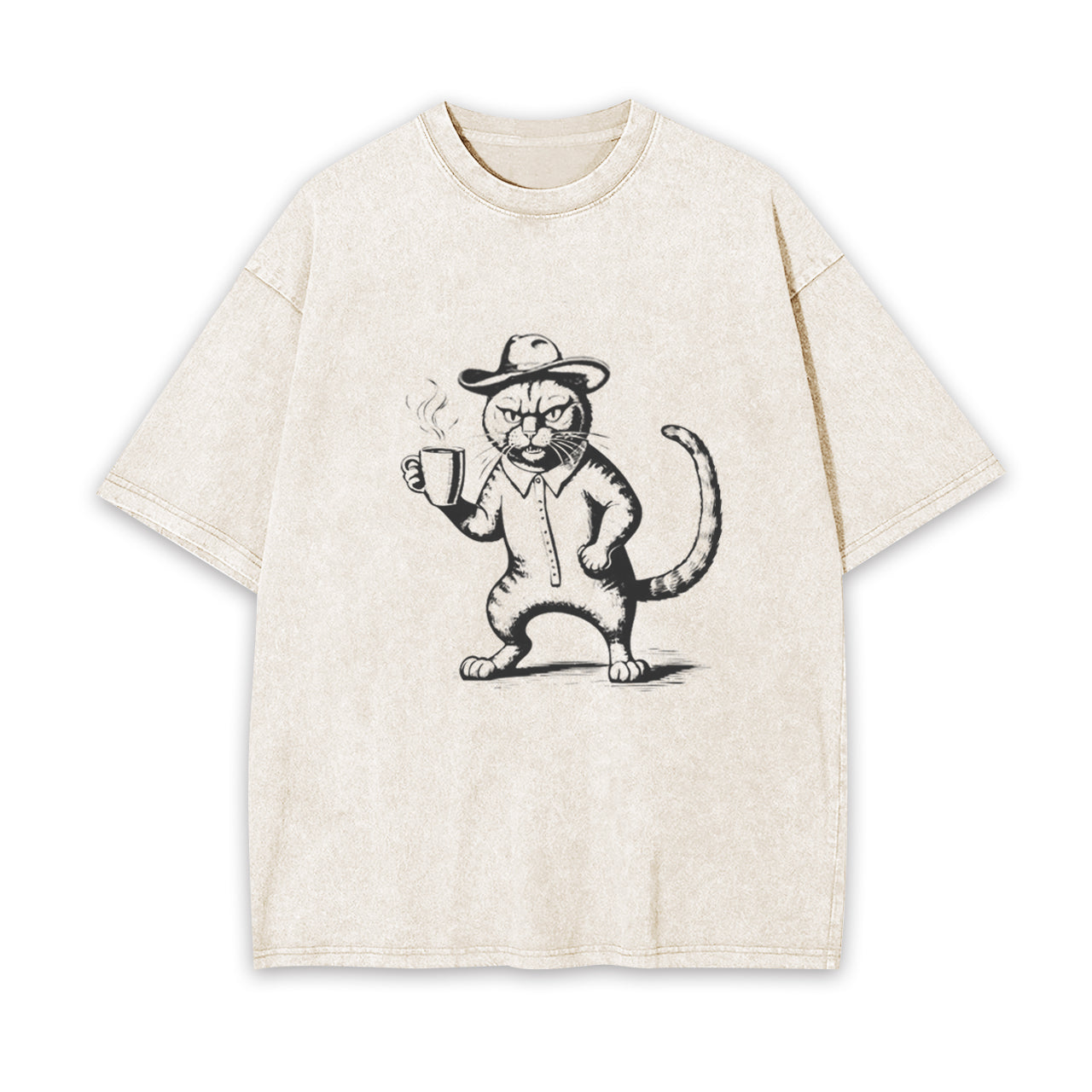 Coffee Addict Funny Cat Garment-dye Tees