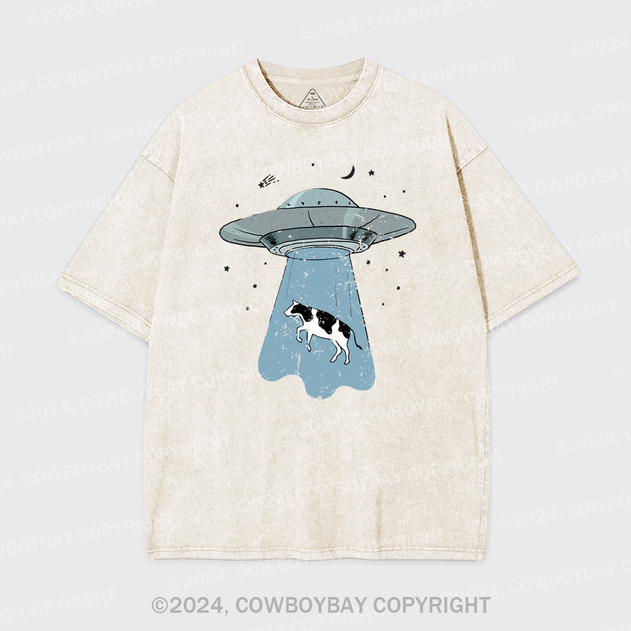 Funny UFO Alien Cow Garment-dye Tees