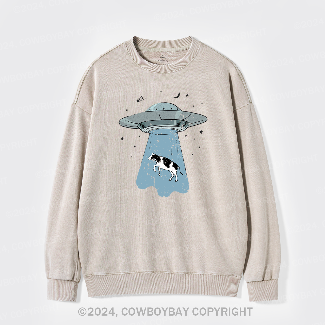 Funny UFO Alien Cow Washed Sweatshirts