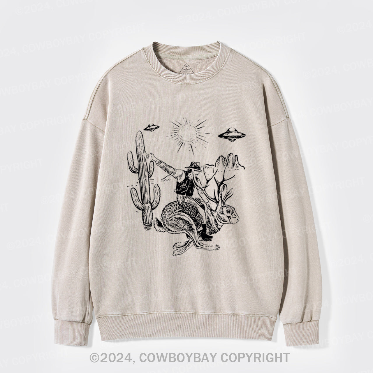 Cowboy Riding Jackalope Washed Sweatshirts