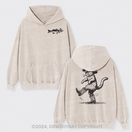 Cowboy Cat Looking for Fish Garment-Dye Hoodies