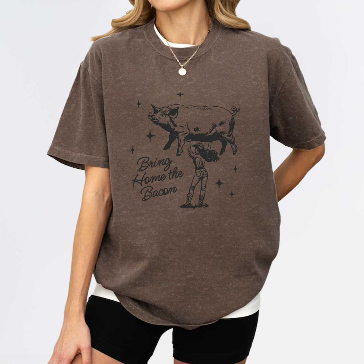 Retro Cowgirl Bring Home the Bacon Garment-dye Tees