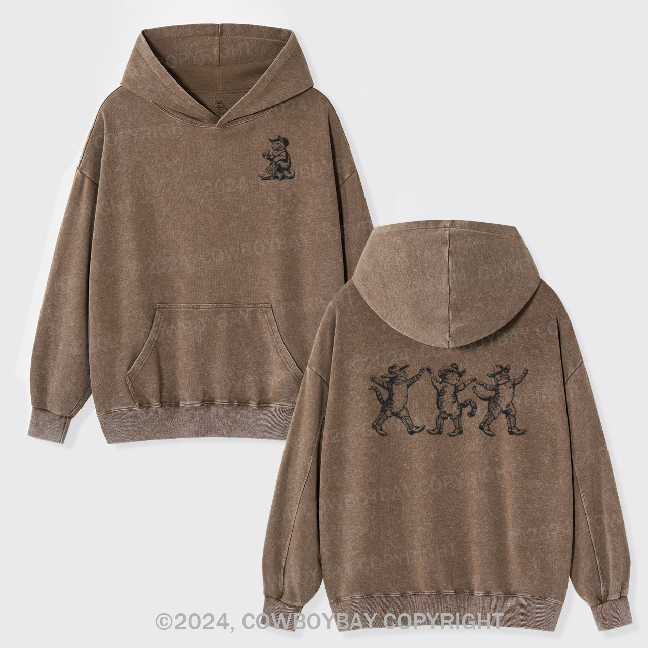 Bar Cowboy Cat Garment-Dye Hoodies