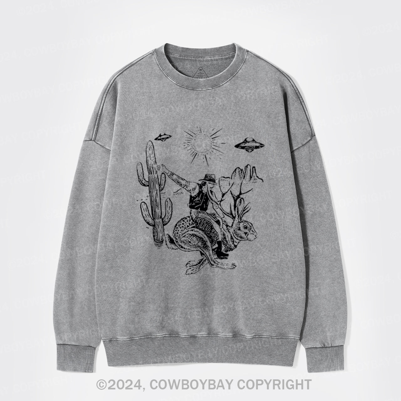 Cowboy Riding Jackalope Washed Sweatshirts