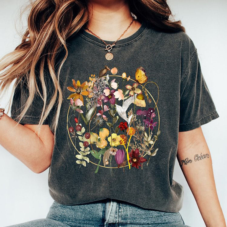 Colorful Flowers Floral Hoop T-shirt