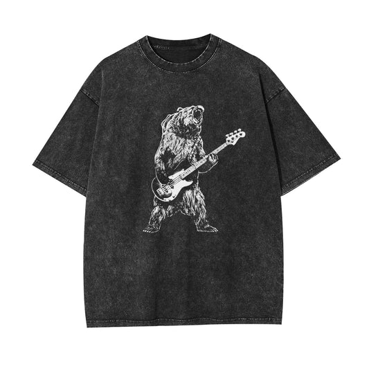 Bear Playing Bass Guitar Garment-dye Tees