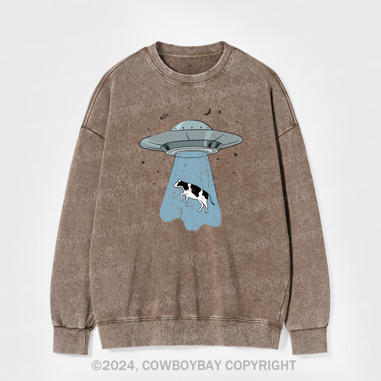 Funny UFO Alien Cow Washed Sweatshirts