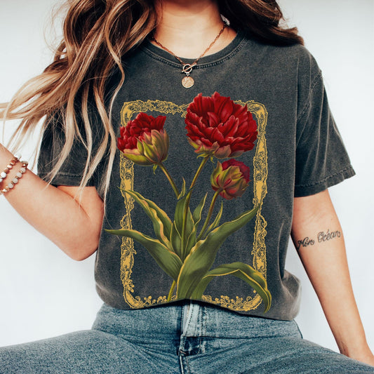 Red Flowers Golden Frame T-shirt