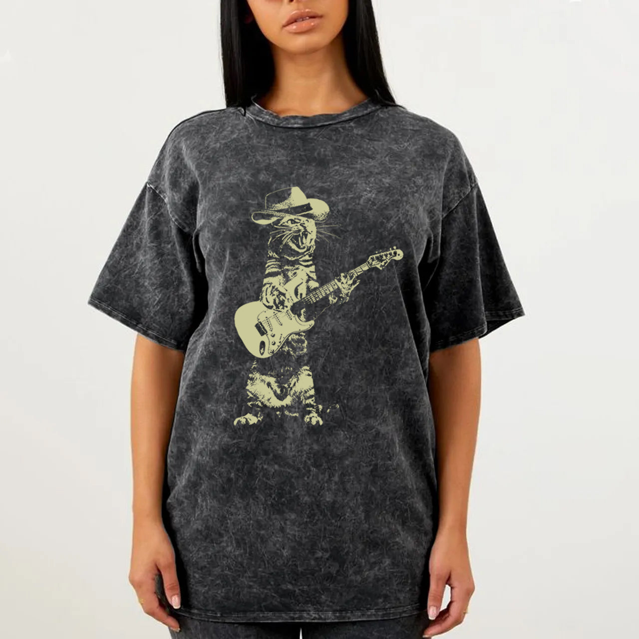 Cat Playing Guitar Garment-dye Tees