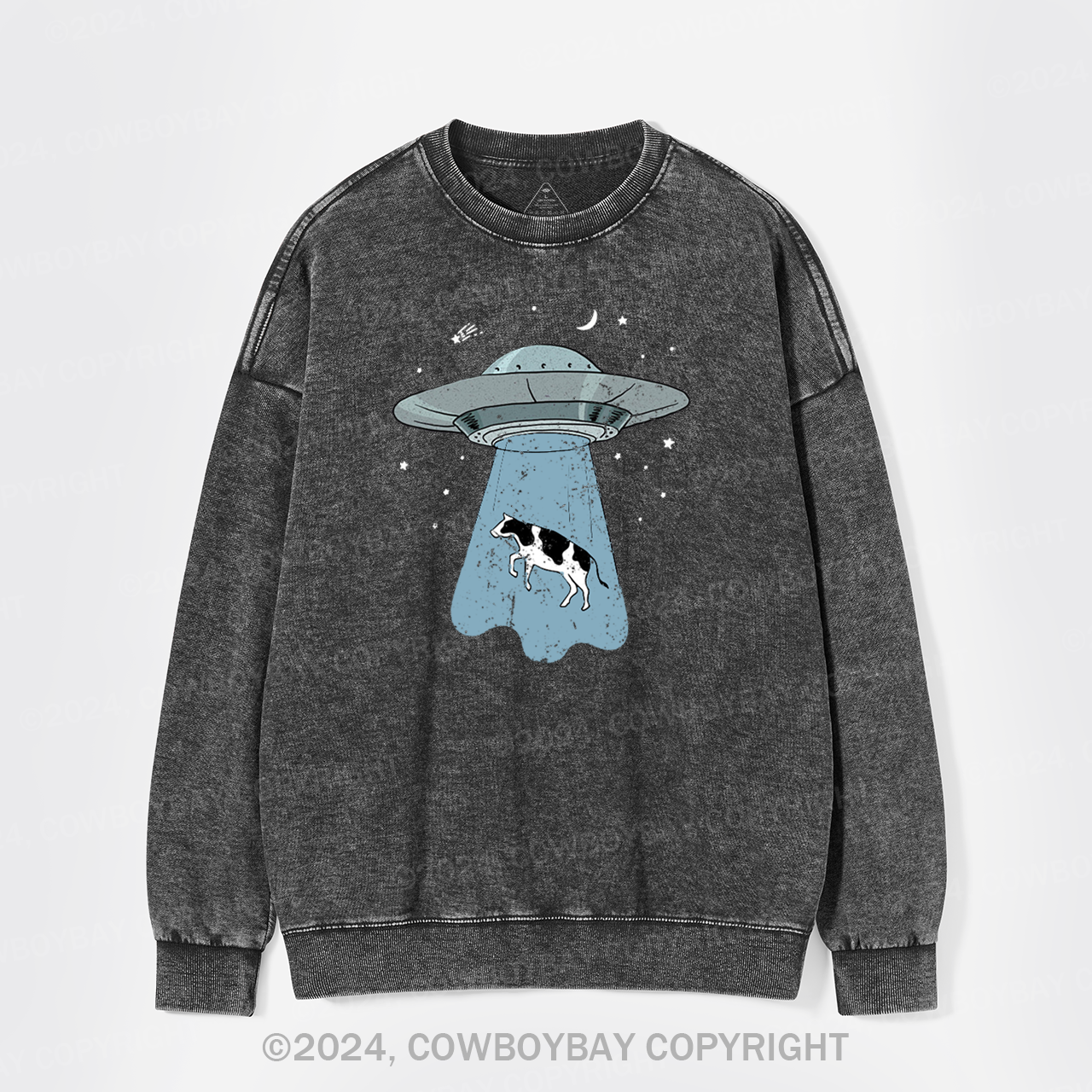 Funny UFO Alien Cow Washed Sweatshirts