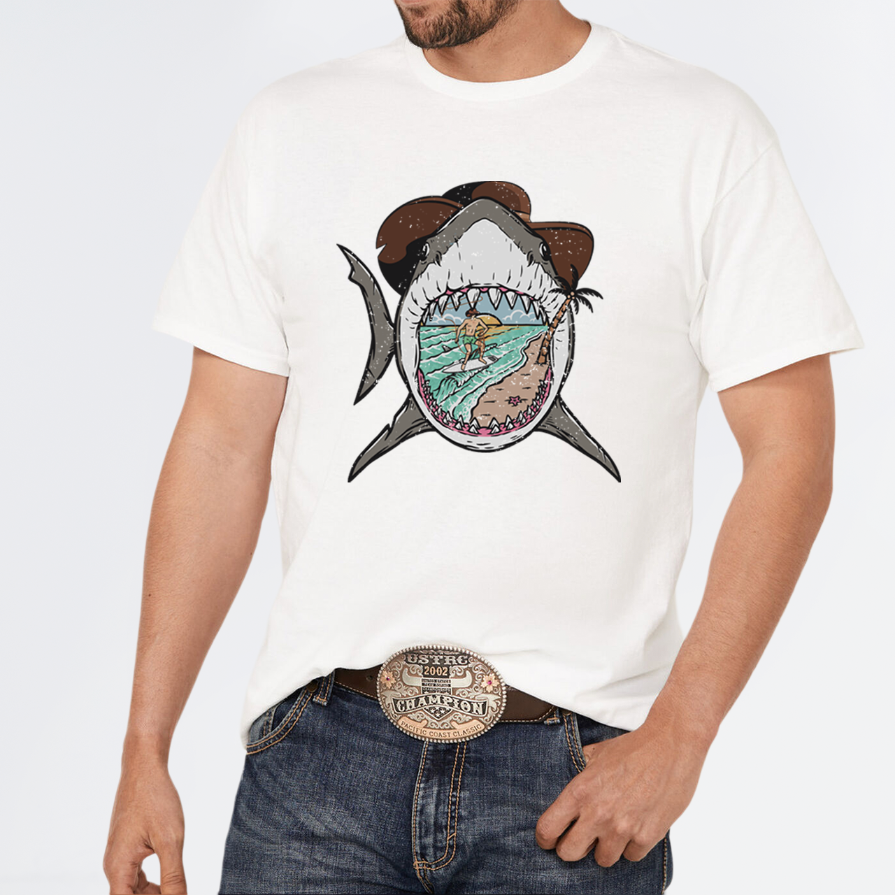 Surfing Shark Cowboy T-Shirts