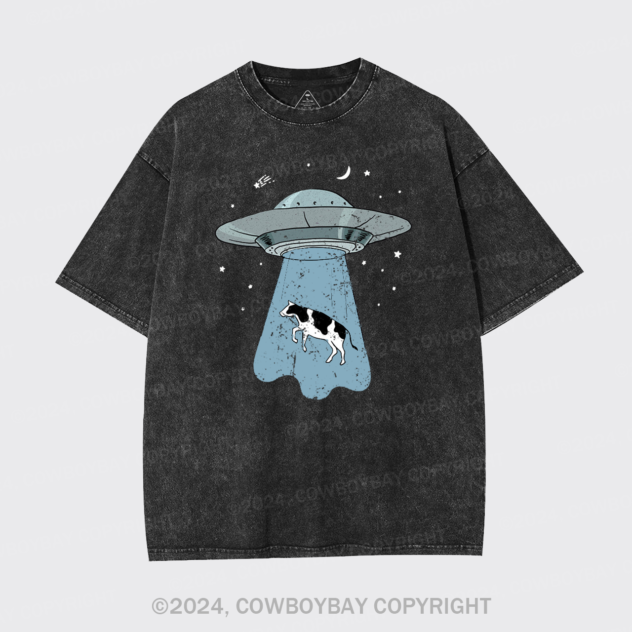 Funny UFO Alien Cow Garment-dye Tees