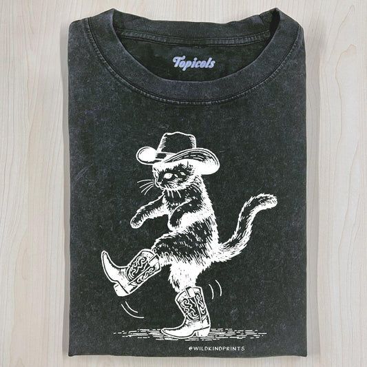 CUTE COWBOY CAT PRINT T-SHIRT