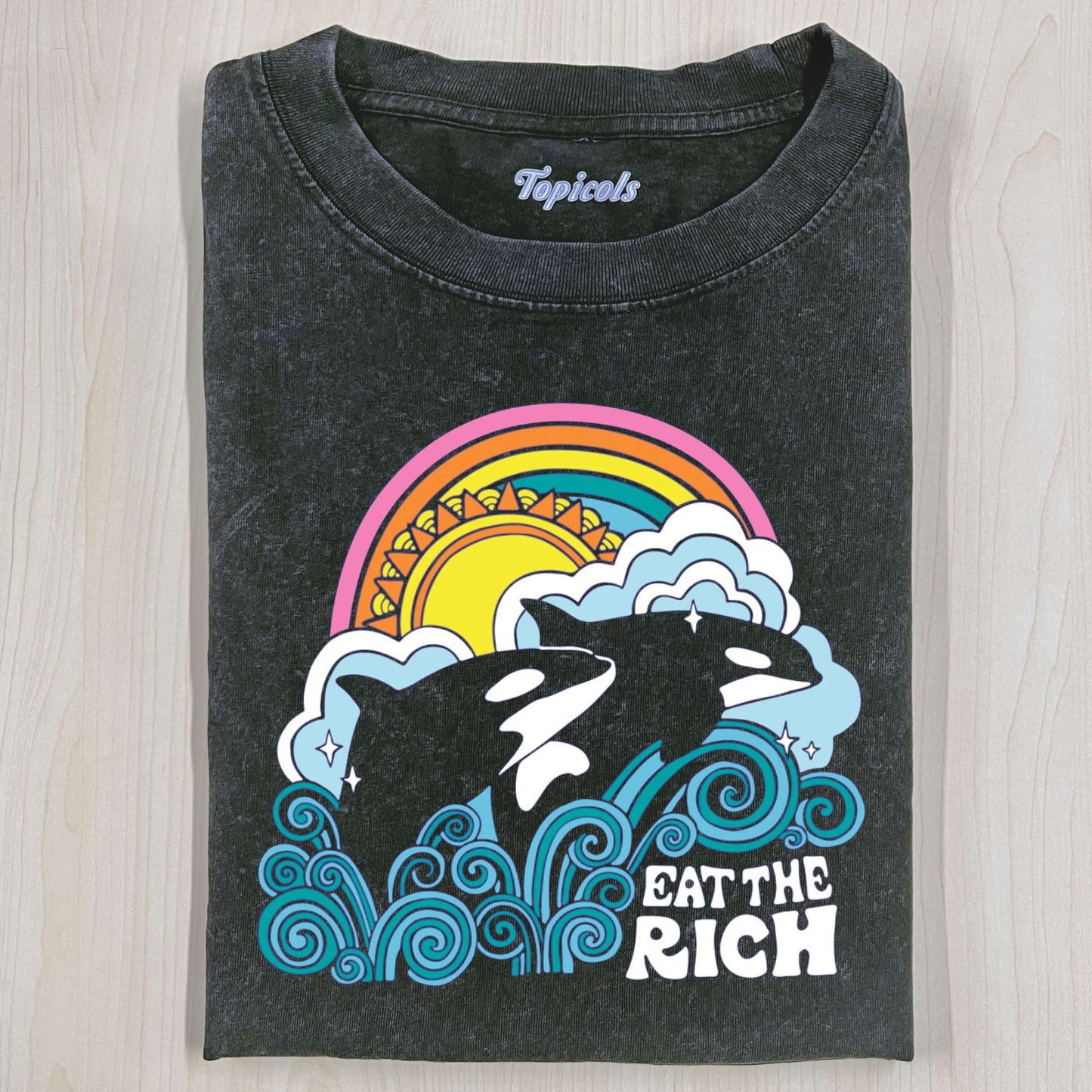 EAT THE RICH ORCA WHALES T-SHIRT