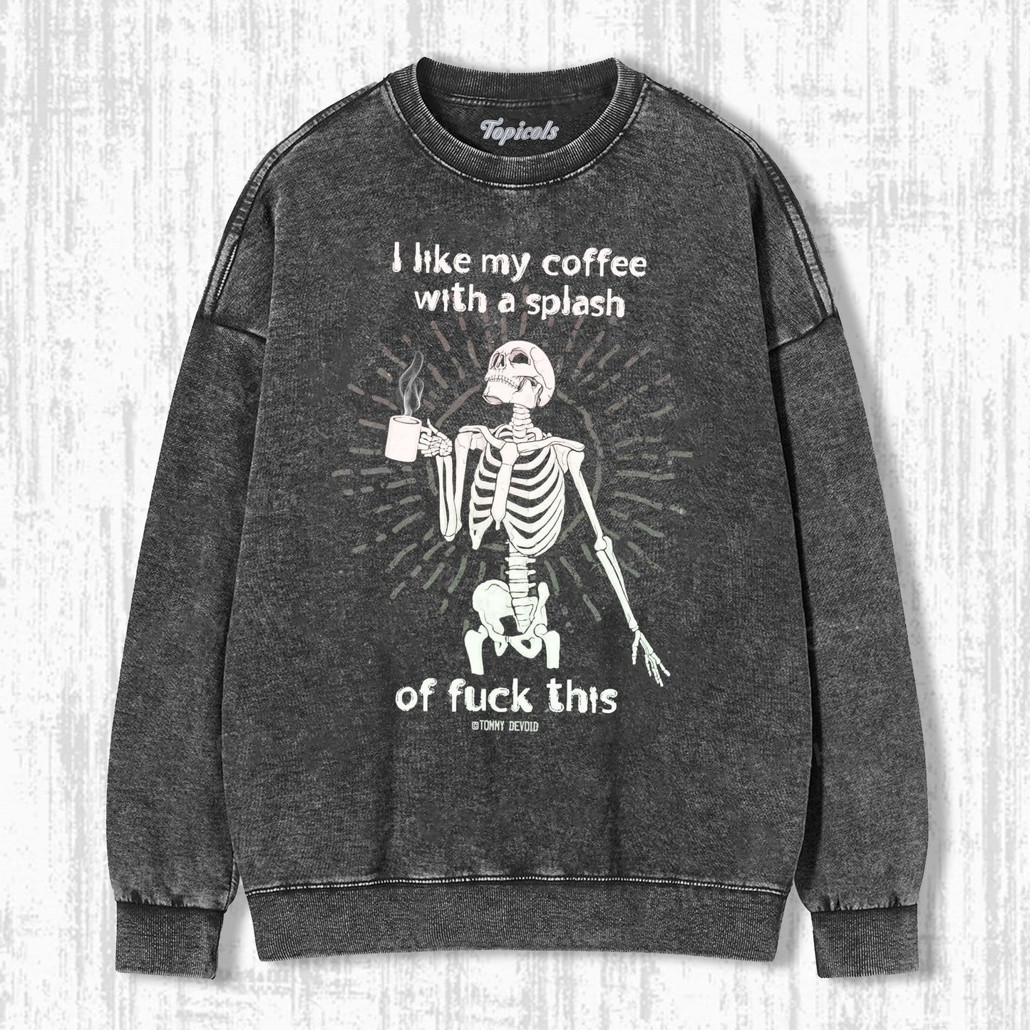 SKELETON DRINKING COFFEE T-SHIRTS 