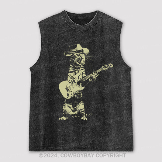 Cat Playing Guitar Washed Tanks