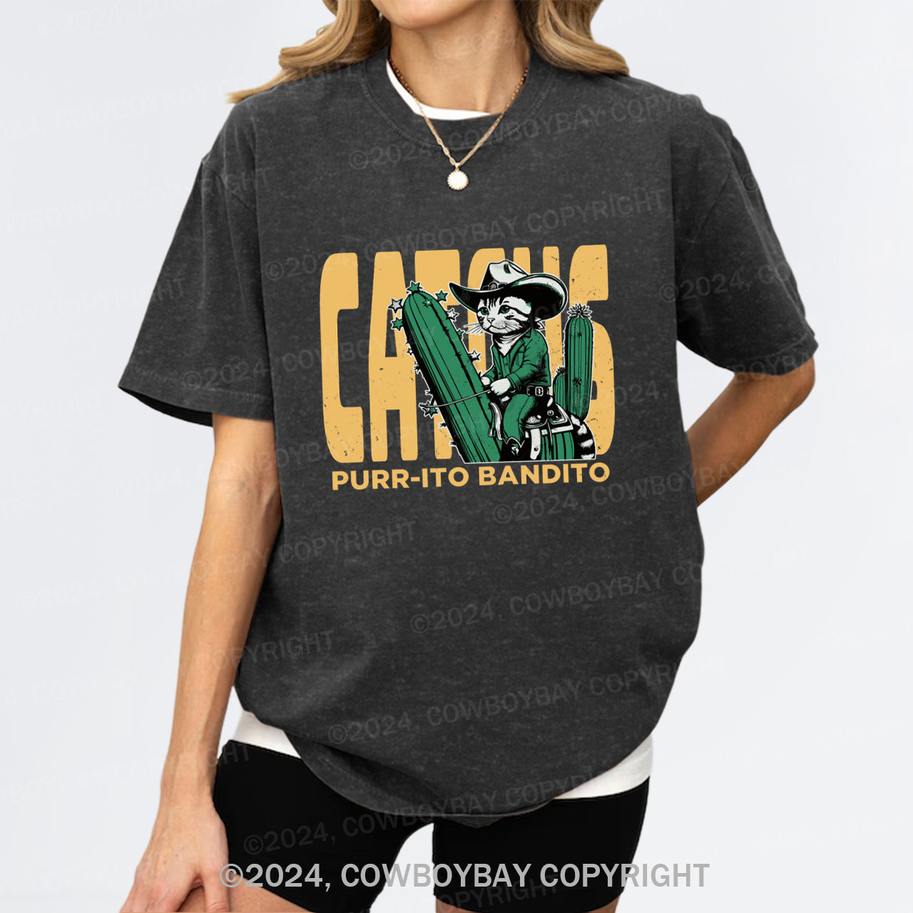 Cowboy Cat With Funny Cactus Garment-dye Tees