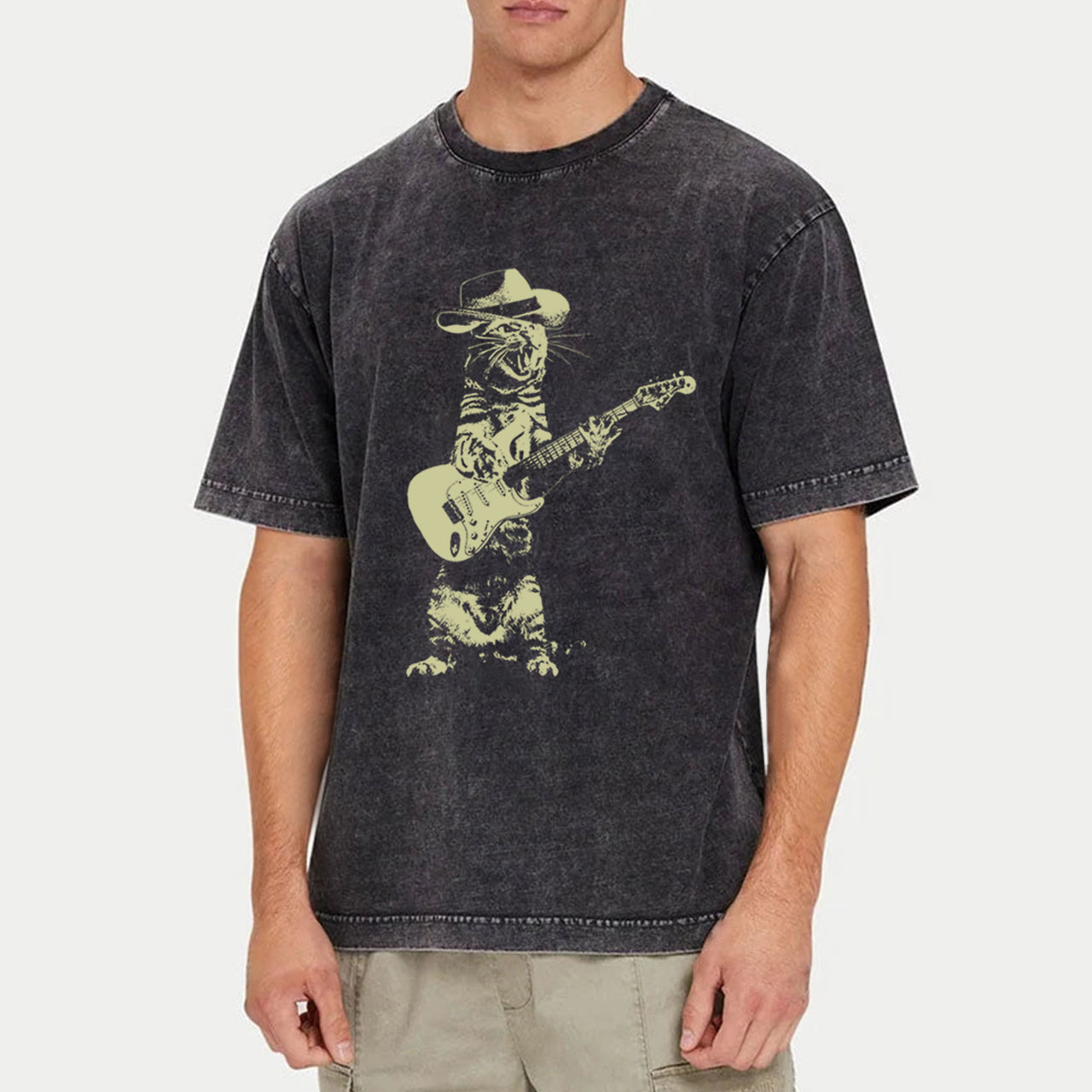 Cat Playing Guitar Garment-dye Tees