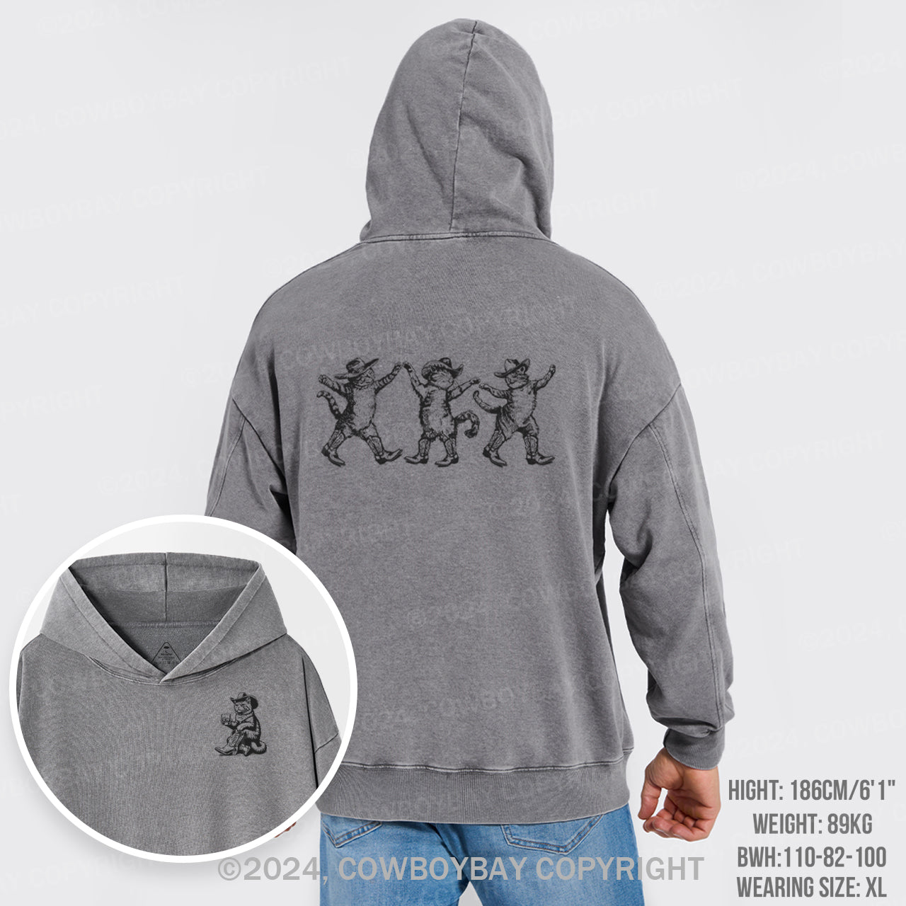 Bar Cowboy Cat Garment-Dye Hoodies